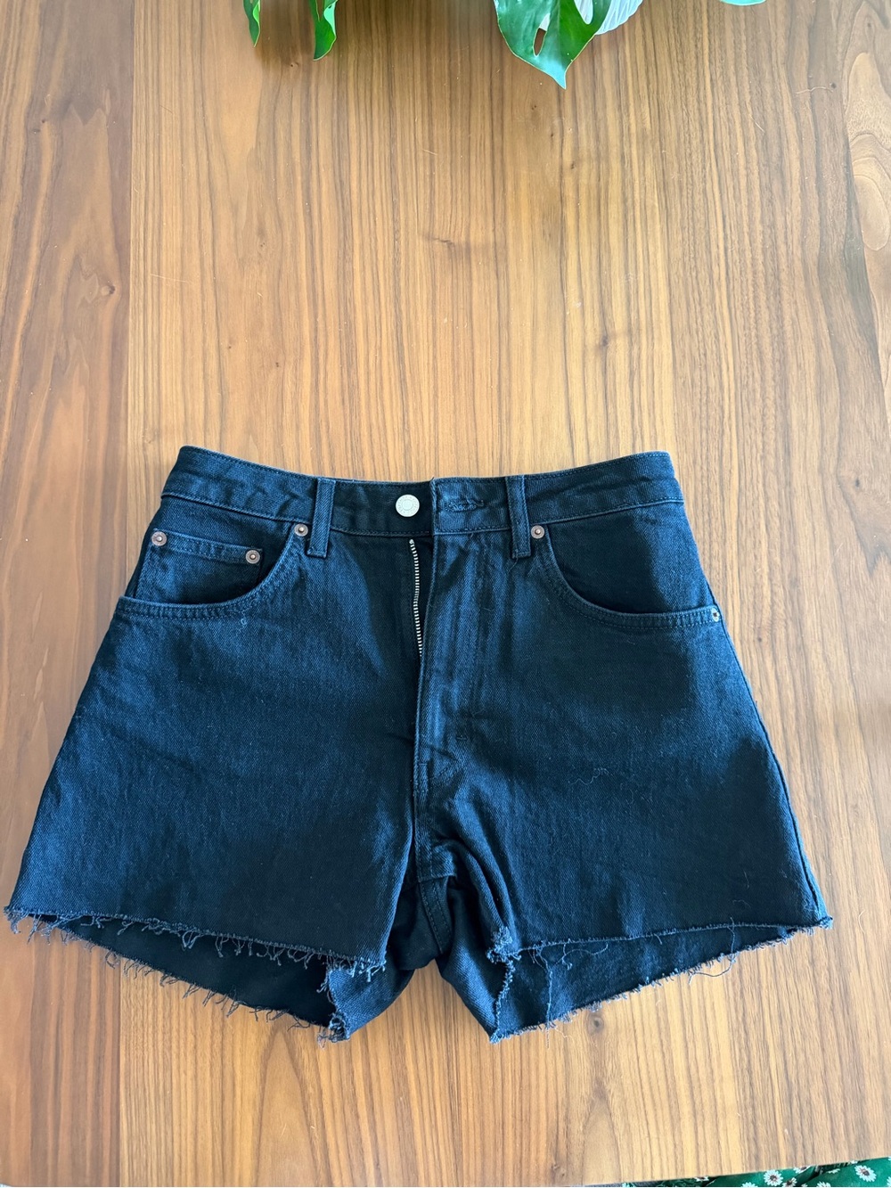 Top Shop Black High-Waist Denim Shorts